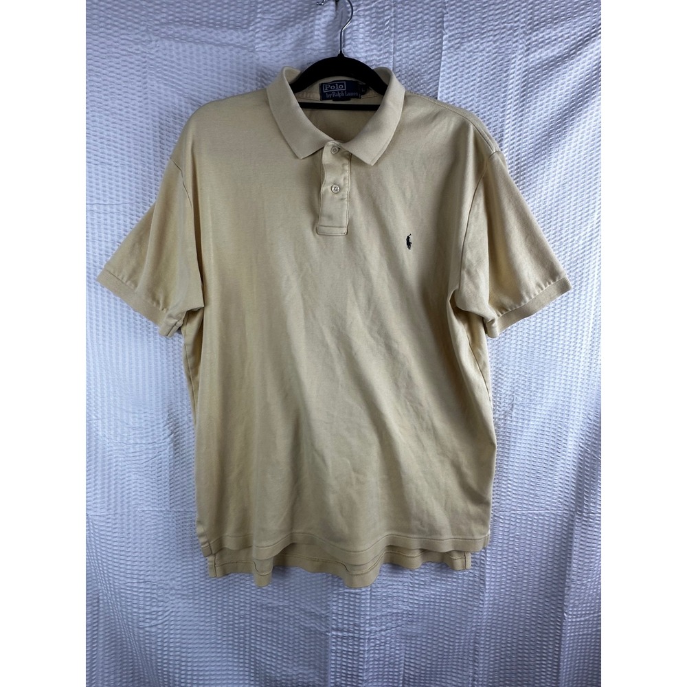 Polo Ralph Lauren Polo Shirt Mens Large Tan/ yellow  Soft Touch Vintage‎